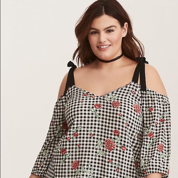torrid Tops - NWT Gingham & Floral Print Cold Shoulder Blouse
